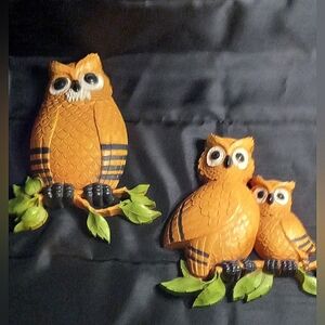 HOMCO Vintage Mid Century 1976 Owl Family Wall Art Hangers-Plastic.